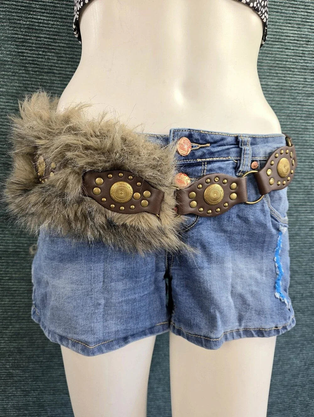 Faux Fur Y2K Style Faux Leather Belt For Cosplay, Festivals, Fun! NWOT